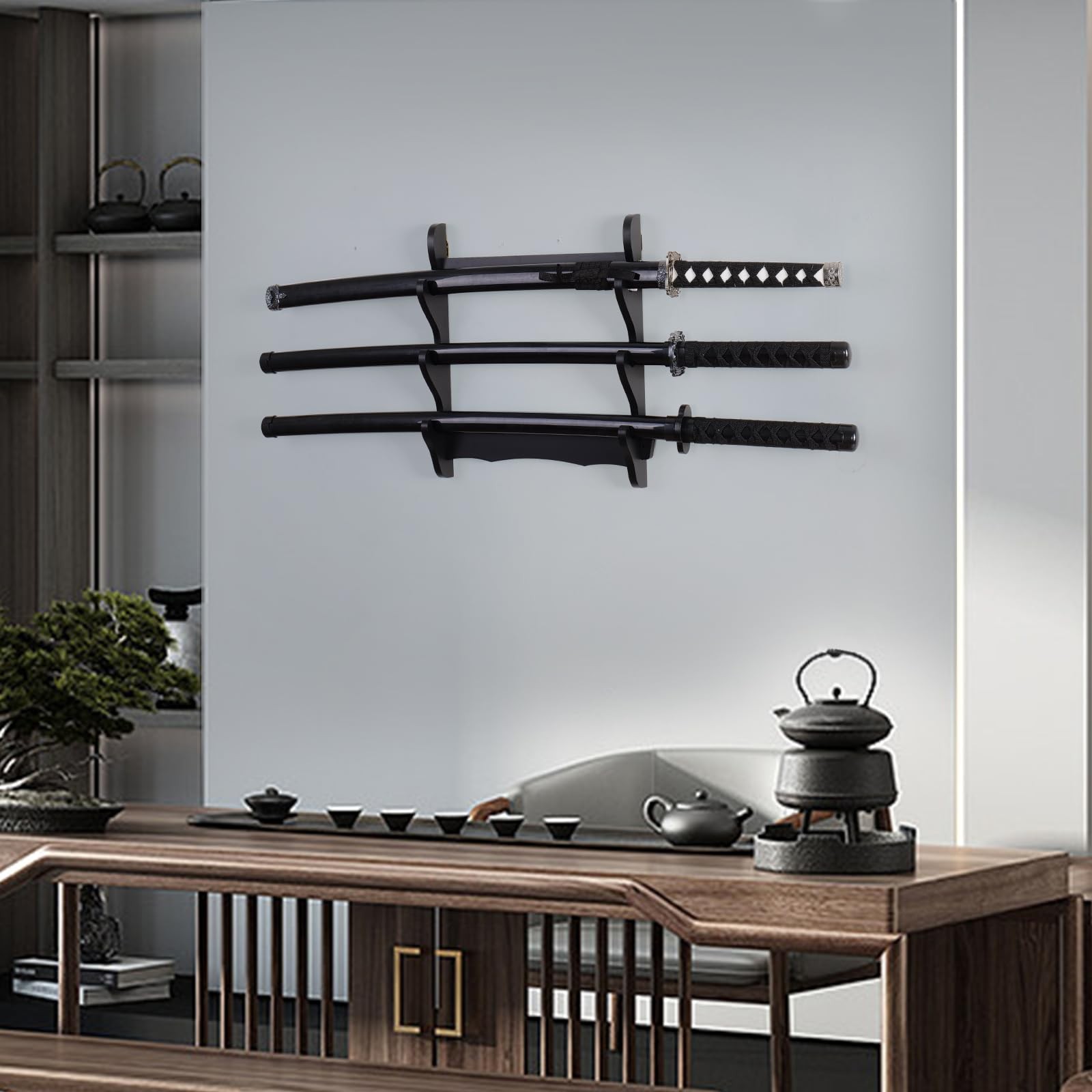 Katana Wall Holder-Sword display wall mount-Wood 3 set -Load capacity of 50 p