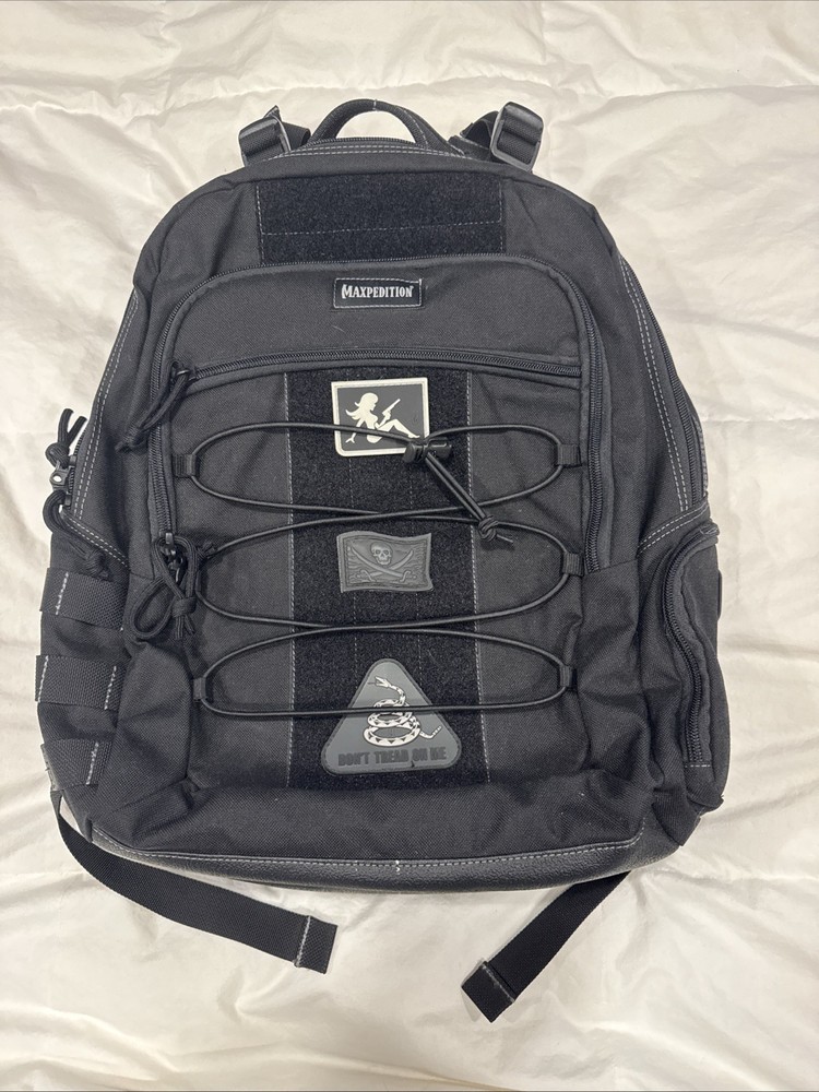 Maxpedition Black Tactical Backpack Nylon Multiple Compartments Bungee Cord Zip
