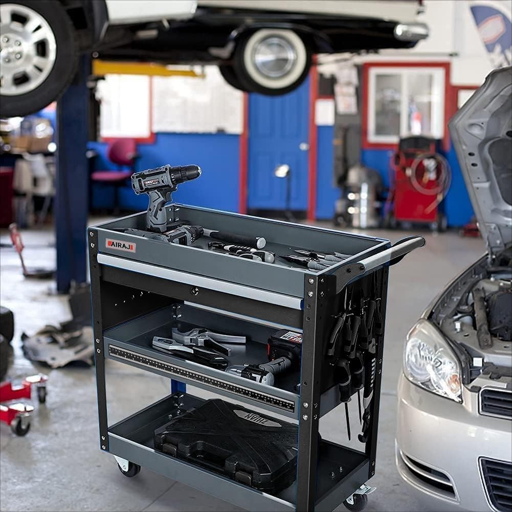 Tool Cart,27.5" 3 Tier Tool Cart on Wheels,Utility Industrial Service Cart