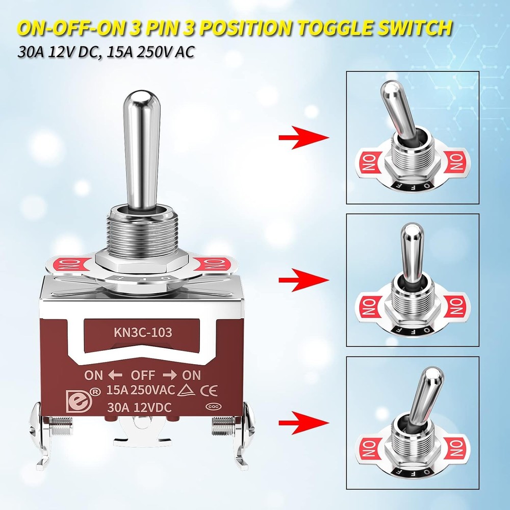 12V Toggle Switch 3 Pack SPDT Waterproof