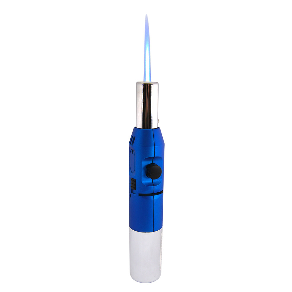 Pen Jet Butane Torch Lighter Safety Lock & Adjustable Flame Refillable Blue