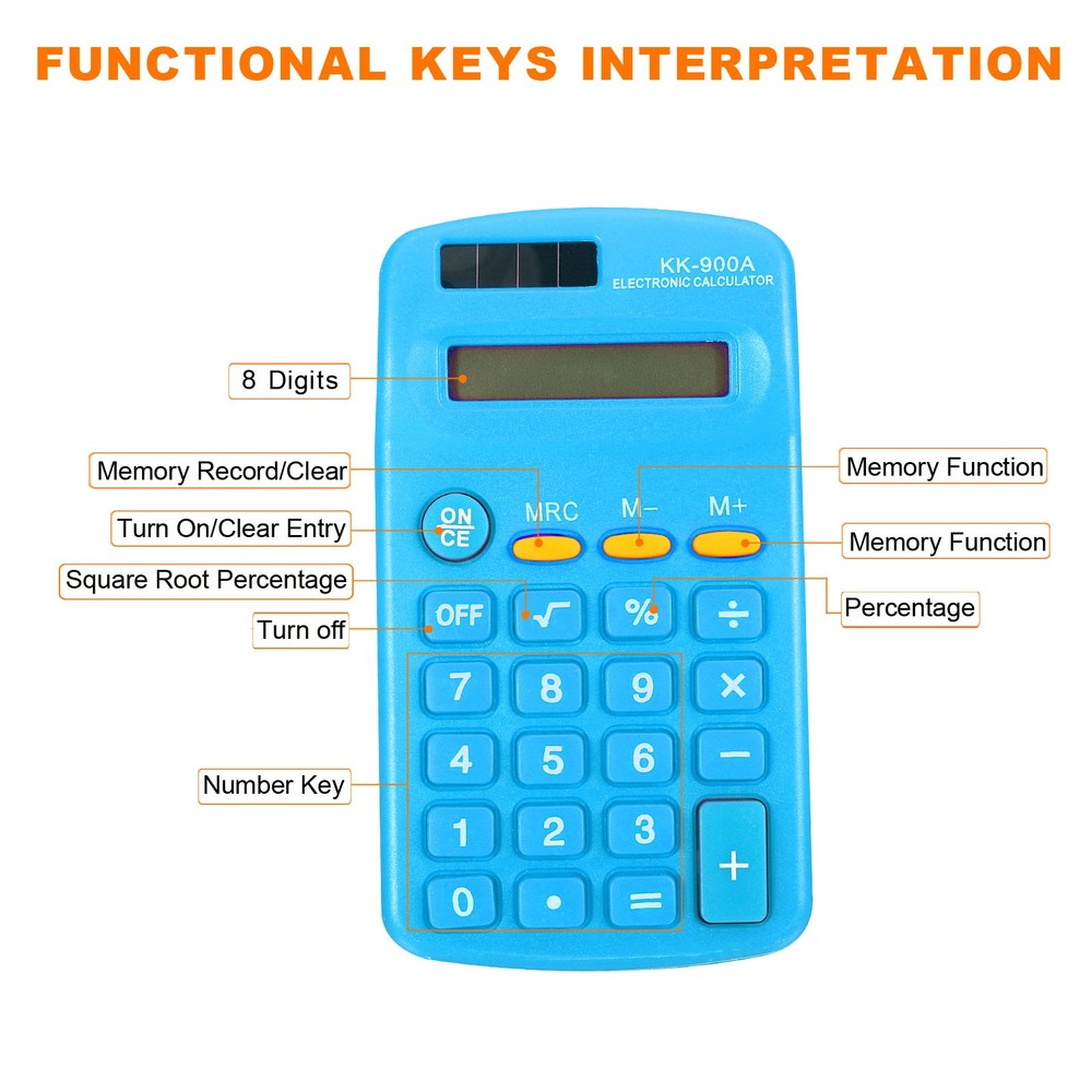 Small Pocket Calculator 8 Digit Display Office Handheld Calculator Blue