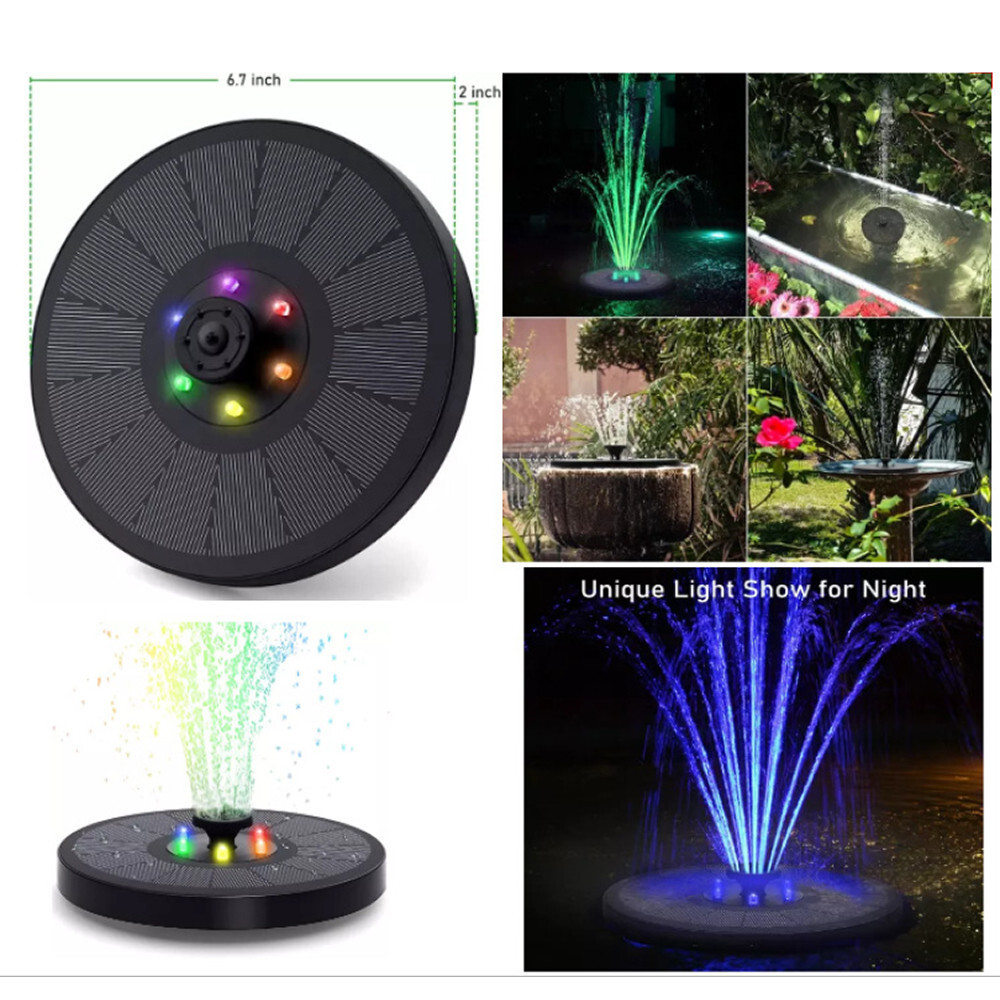 LED Solar Power Bird Bath Water Fountain Pump Floating Outdoor Pond Pool Decor