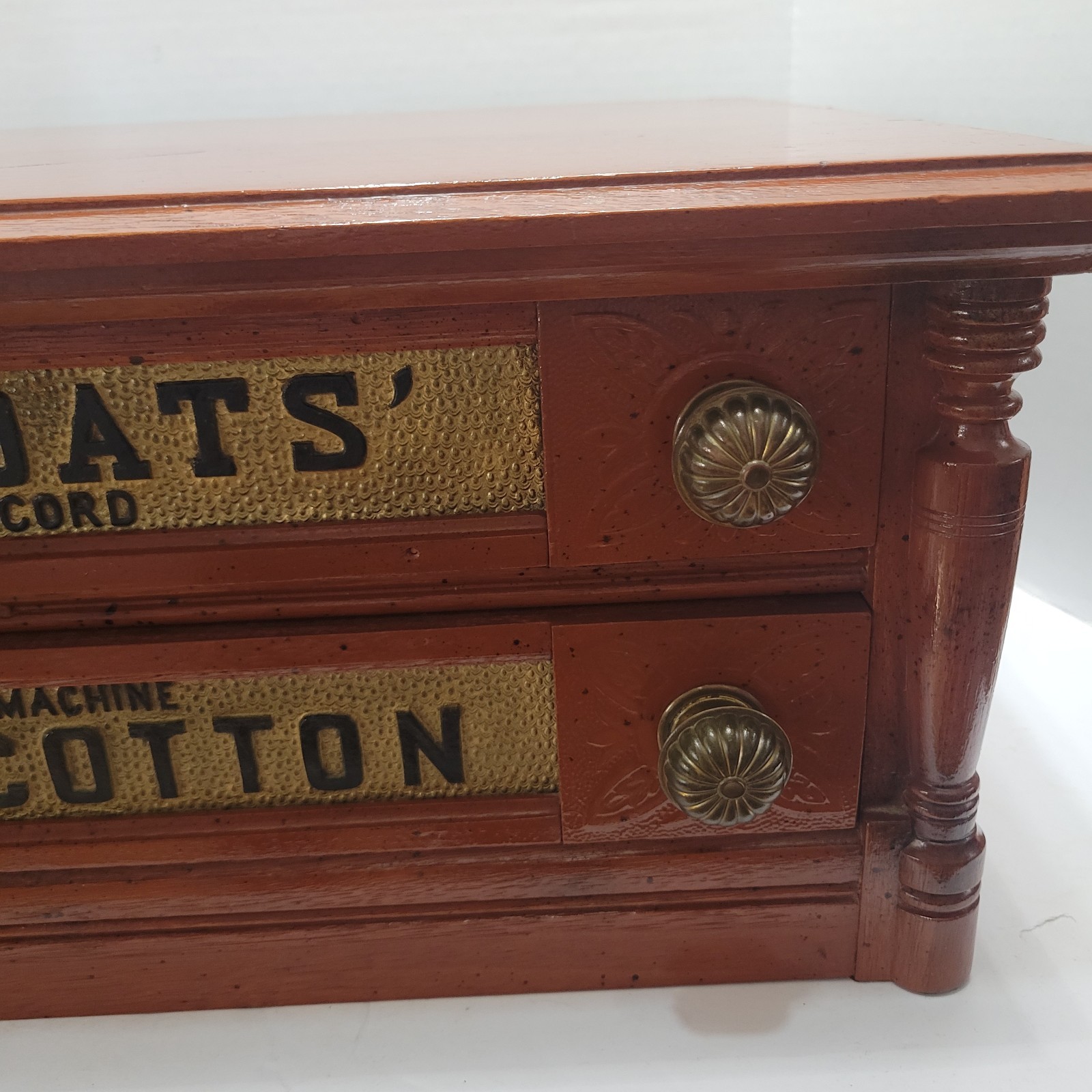 Antique J & P Coats 2 Draw Wood Spool Cotton Cabinet Counter Top Store Display
