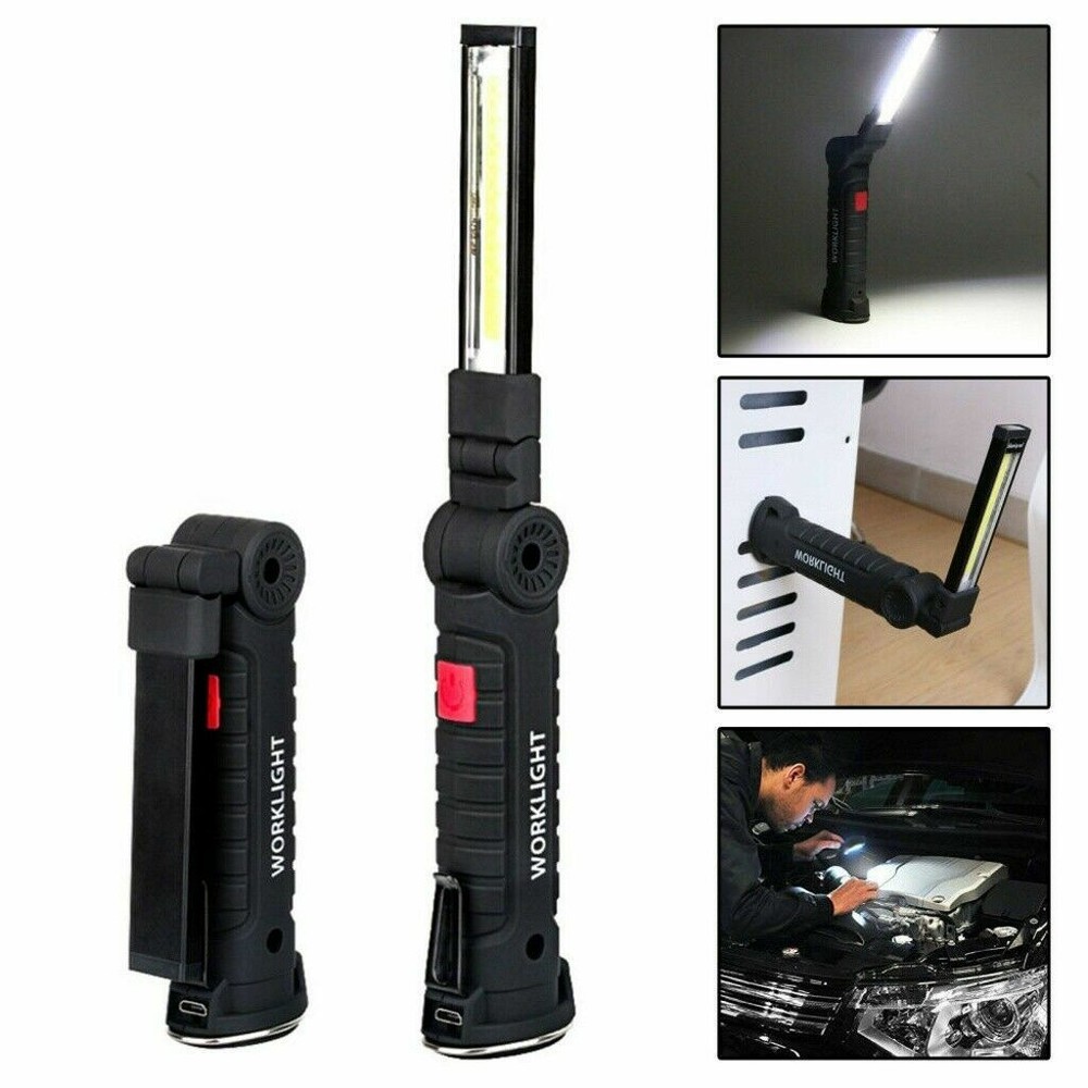 2PC USB Rechargeable COB LED Work Light Lamp Inspection Folding Torch Flashlight