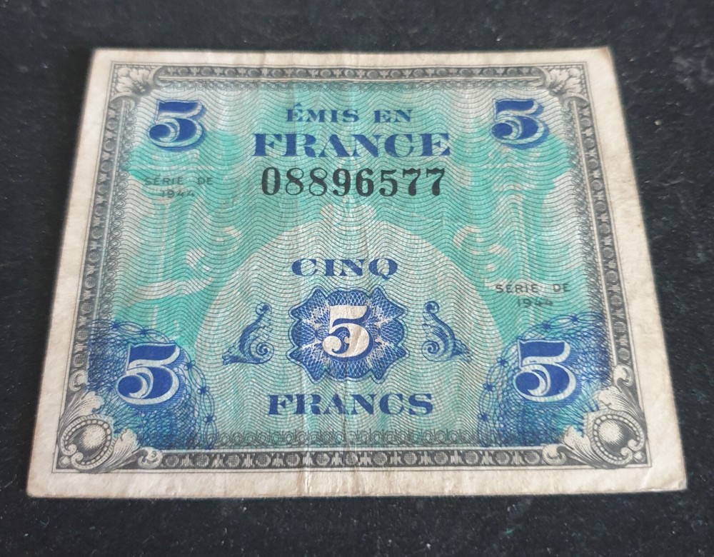 WW2 British Army 5 Franc Bank Note Issued in Normandy after D-Day June 6th 1944