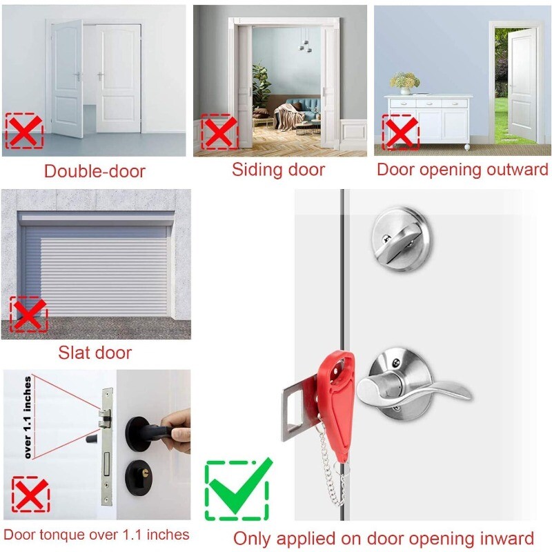 2 Pcs Heavy Portable Door Lock for Travel Door Lock Self-Defense Security Device