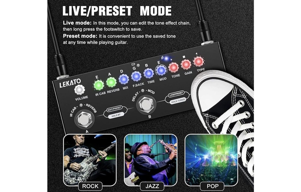 LEKATO Multi Effects Guitar Pedal, with IR Loading 9 AMP Models