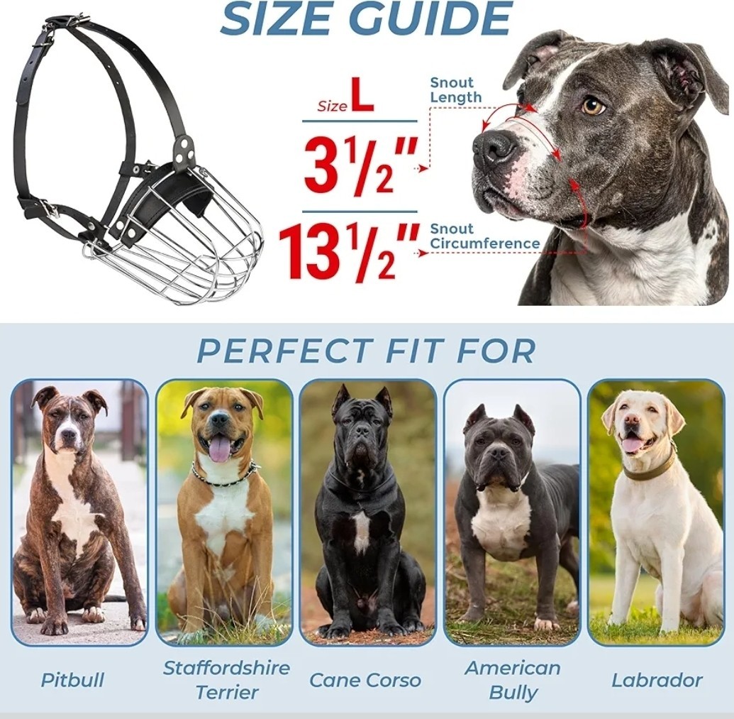 Pitbull Dog Muzzle Breathable Metal Basket for Large Dogs NEW
