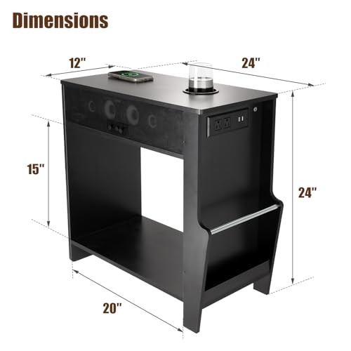 Bluetooth Speaker End Table, Smart End Table with 2 Subwoofer for Deep Bass,