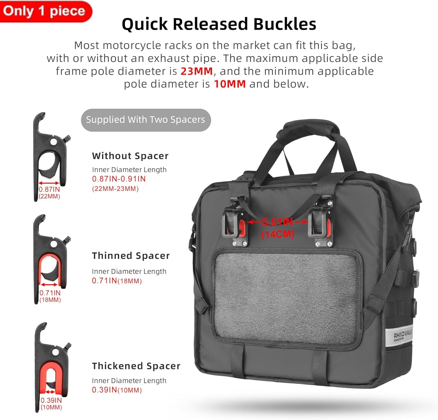 Motorcycle Saddlebags Waterproof 25L Rhinowalk Saddle Bag Quick 25L, Black25L