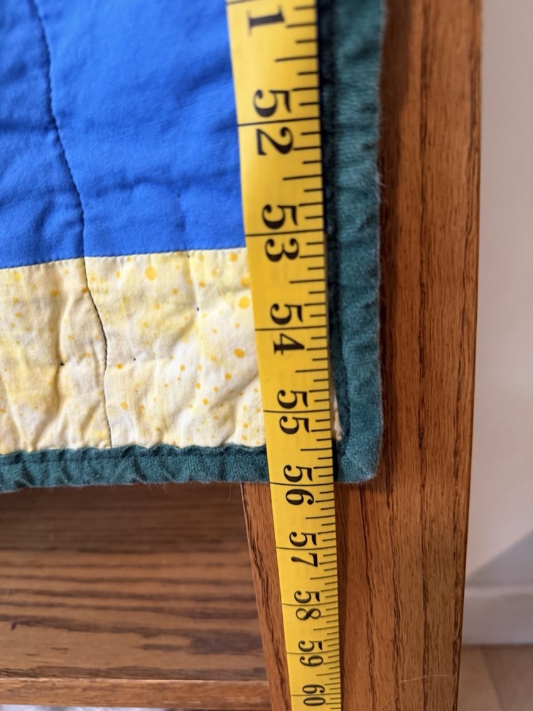 Patchwork Quilt Throw Blanket Handmade Signed Multicolor Reversible 56”x39”