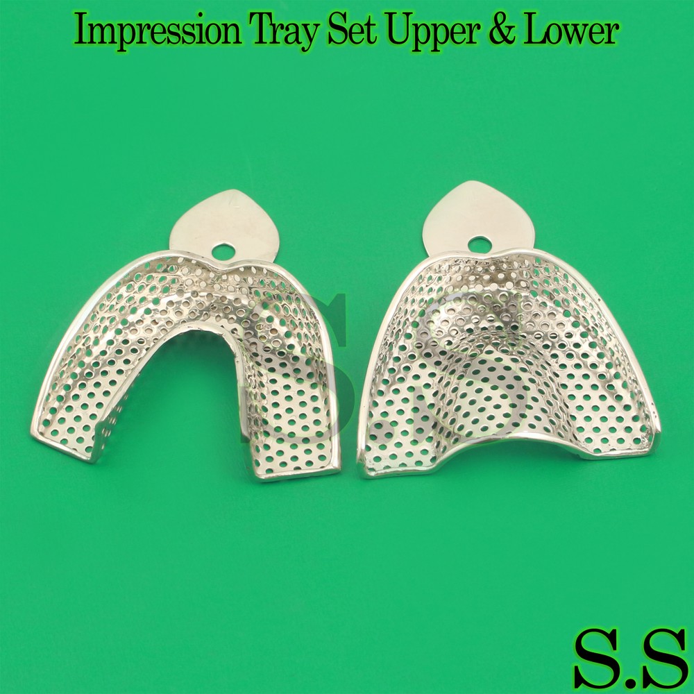 2 Pcs Impression Large Tray Set Upper & Lower Dental Perforated New Instruments