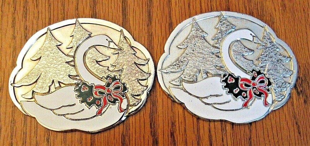 Vintage COASTERS Wm A Rogers ~ 6 Silverplate Enamel Swan Japan