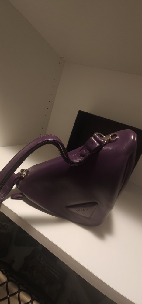 Authentic PRADA Triangle Leather Shoulder Bag Deep Violet Made In Italy