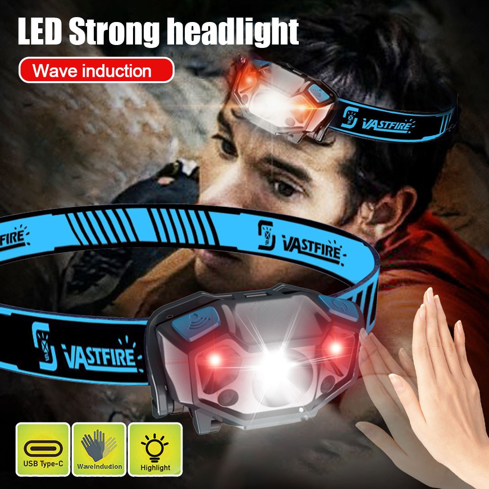 2X Mini LED Work Light Headlamp Wave Sensor Head Lamp USB Rechargeable Red Light