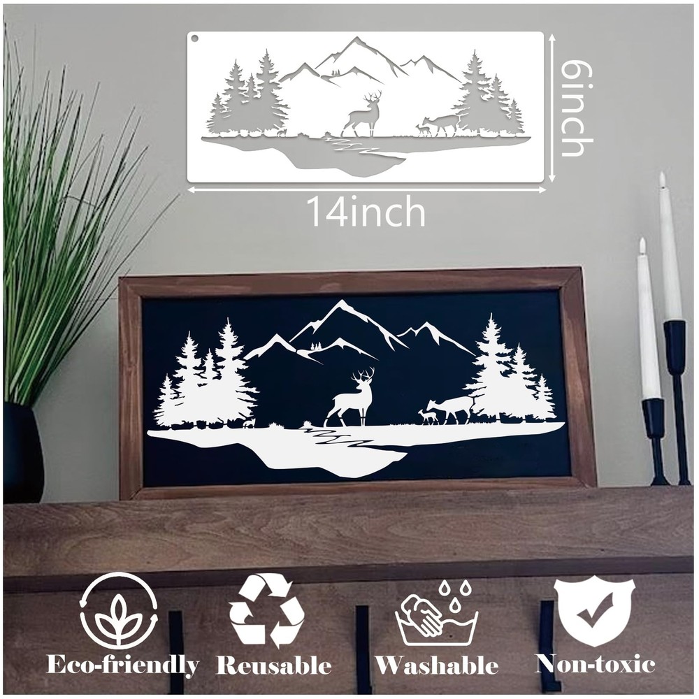 10 Pieces Pine Tree Stencils for Painting, Mountain Stencil Template Reusable...