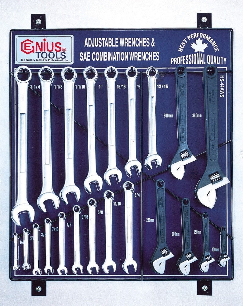 Genius Tools 44 Piece SAE Adjustable & Combination Wrench Display Board - HS-...