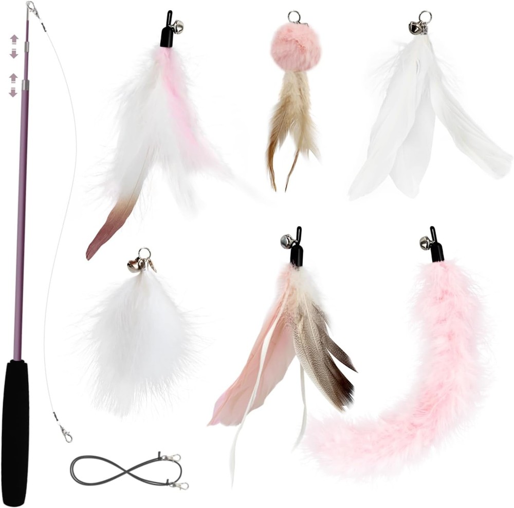 Interactive Cat Feather Toy Set - Retractable Teaser Wand Pcs