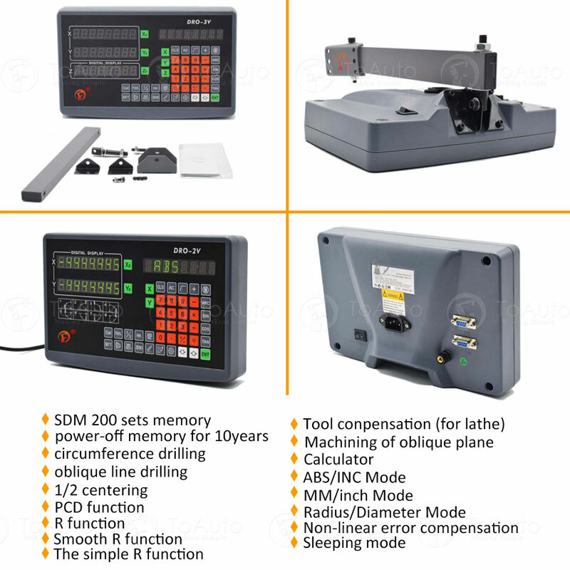 2 Axis Digital Readout+ 2pc Linear Scales Glass Sensor LED DRO Display Kit Lathe
