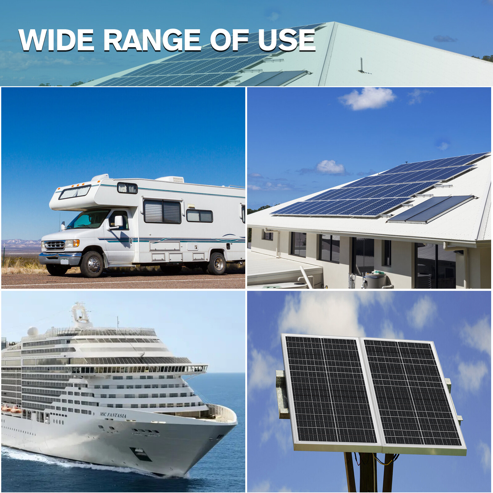 100W Watt 12v Monocrystalline Solar Panel RV Camping Home Off Grid Caravan Boat