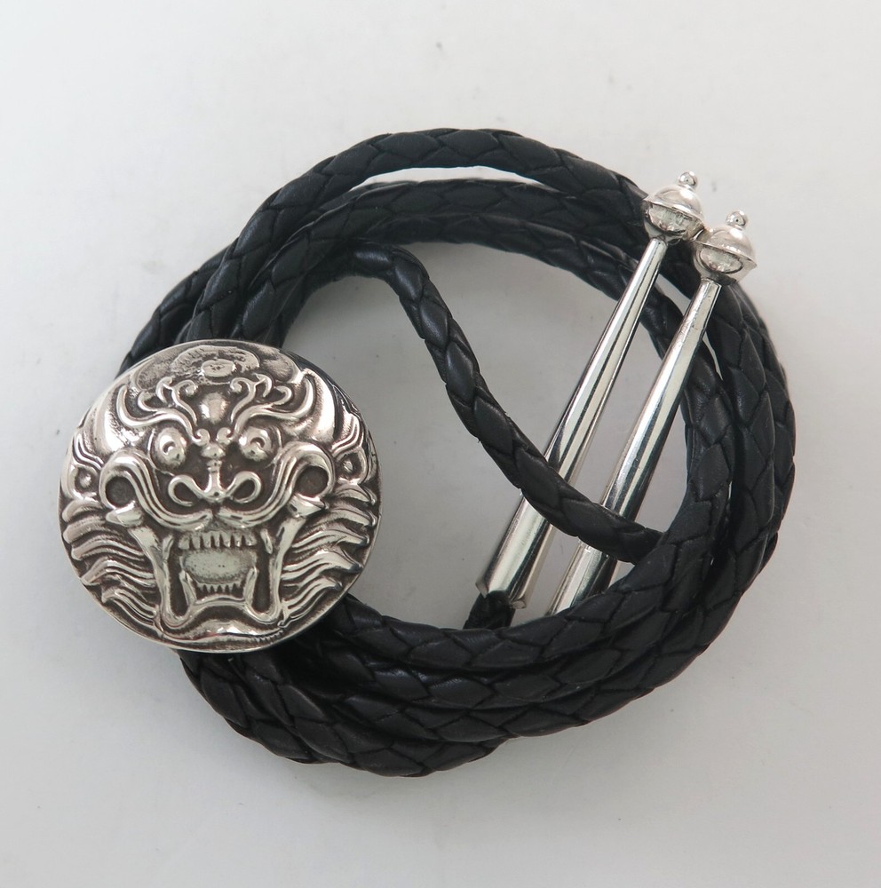 Unique Round Solid Sterling Silver Relief DRAGON Southwestern Bolo Tie