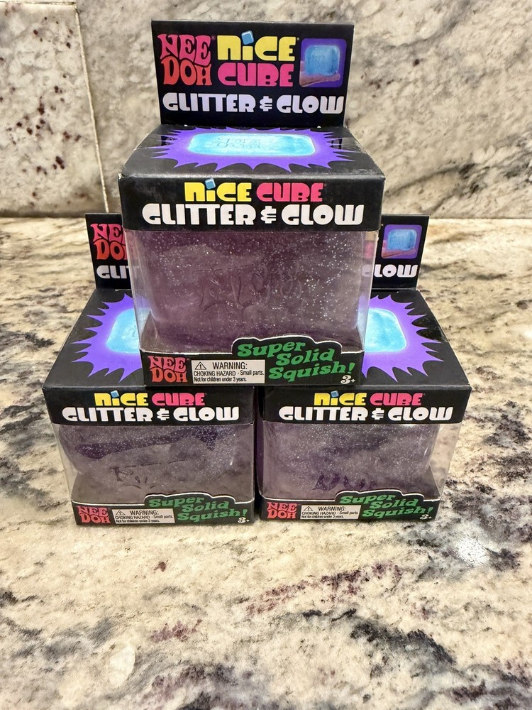 Nee Doh Nice Cube Glitter & Glow Super Solid Squish Toy Purple !