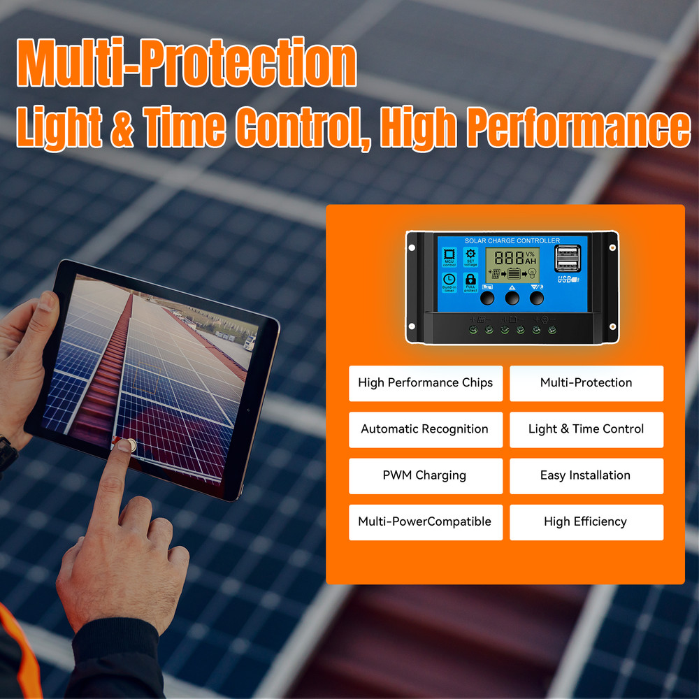 30A Solar Panel Battery Regulator 12V 24V PWM Controller Dual USB LCD