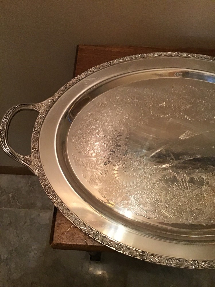 Antique Wm Rogers Primrose Silverplate Teaset With Large Handled Tray