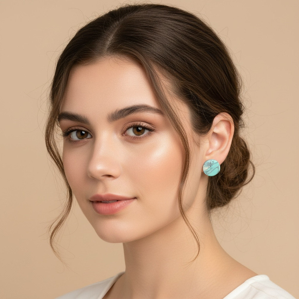 Marbled Turquoise Circular Polymer Clay Stud Earring