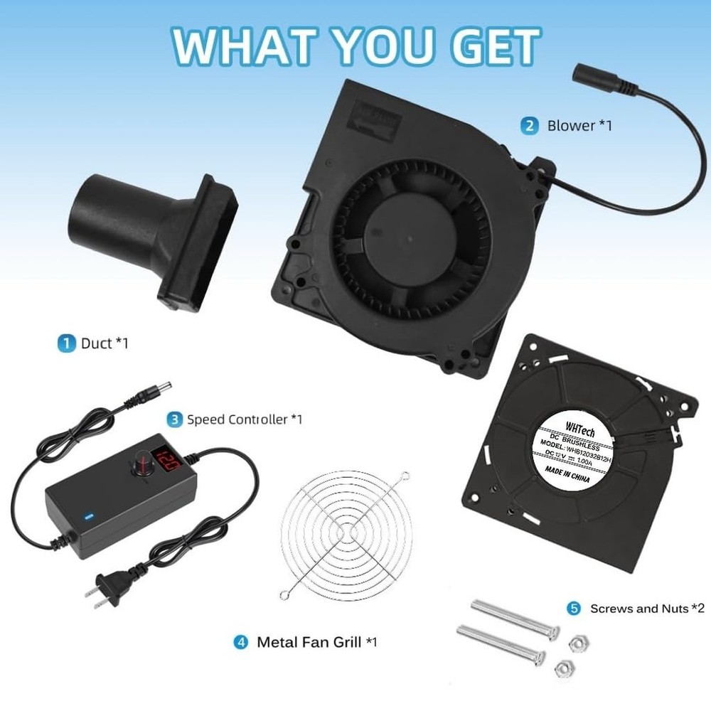 WHTech 120mm x 32mm Blower Fan with LED Voltage Display Speed Controller, 110...
