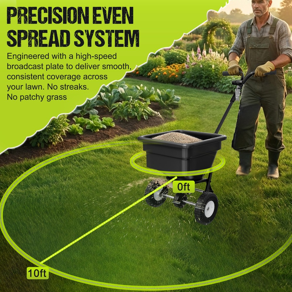 Fertilizer Spreader Walk-Behind Push Broadcast Spreader w/30-Level Flow Control