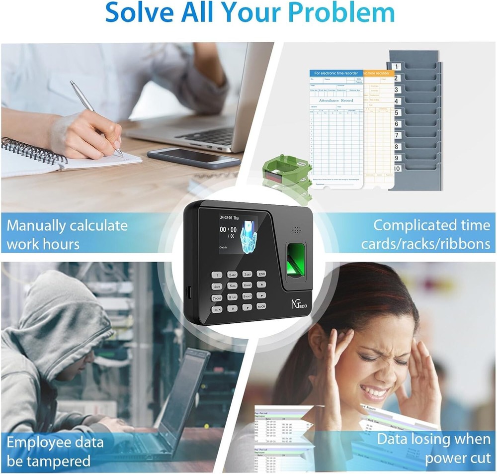 NGTeco AS10-B Standalone Time Clock Automatic Punch In Office Machine