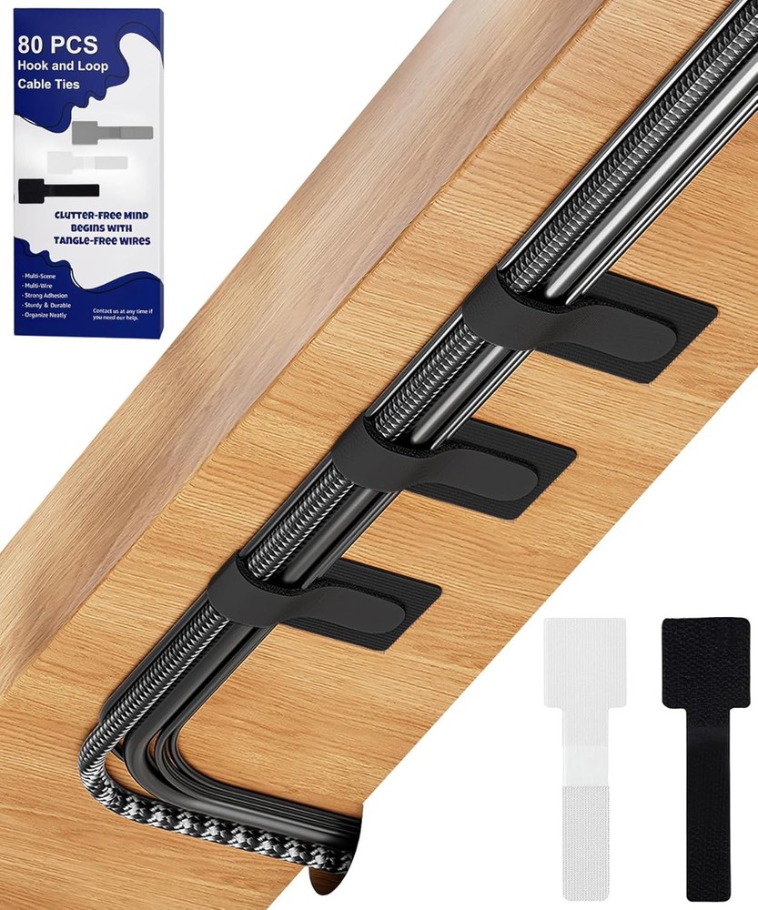 Hook and Loop Cable Ties, Under Desk Cable Manament, Adhesive Cable