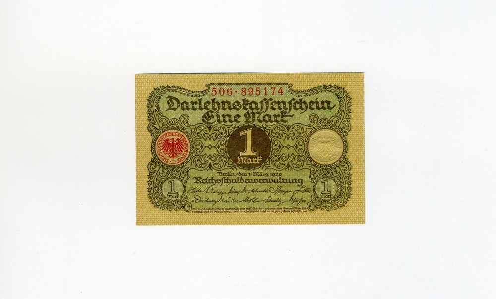 1920 GERMANY  1  MARK    BANKNOTE H.E. HARRIS & CO.