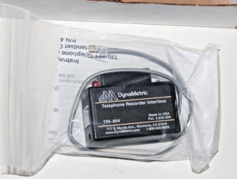 NEW DynaMetric TRI-804 Telephone Recorder Interface with adapter