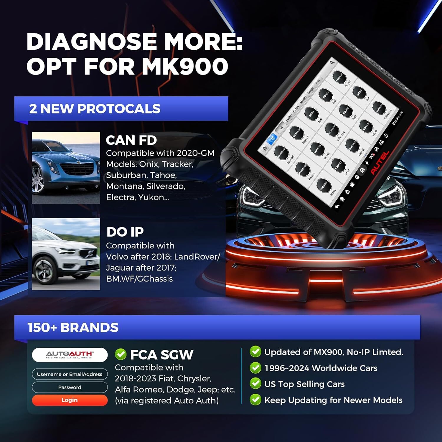 2024 Autel MaxiCOM MK900 MK900BT MX900 Auto All System Diagnostic Scanner Tool