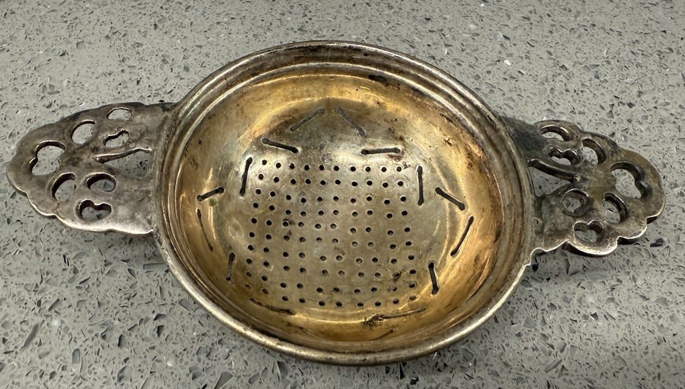 Vintage Silver Pour Over Tea Strainer Unmarked