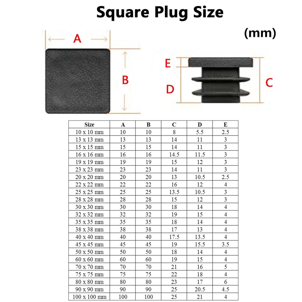 Rectangle,Square Plastic Blanking End Cap Pipe Tube Insert Plug Bung White,Black