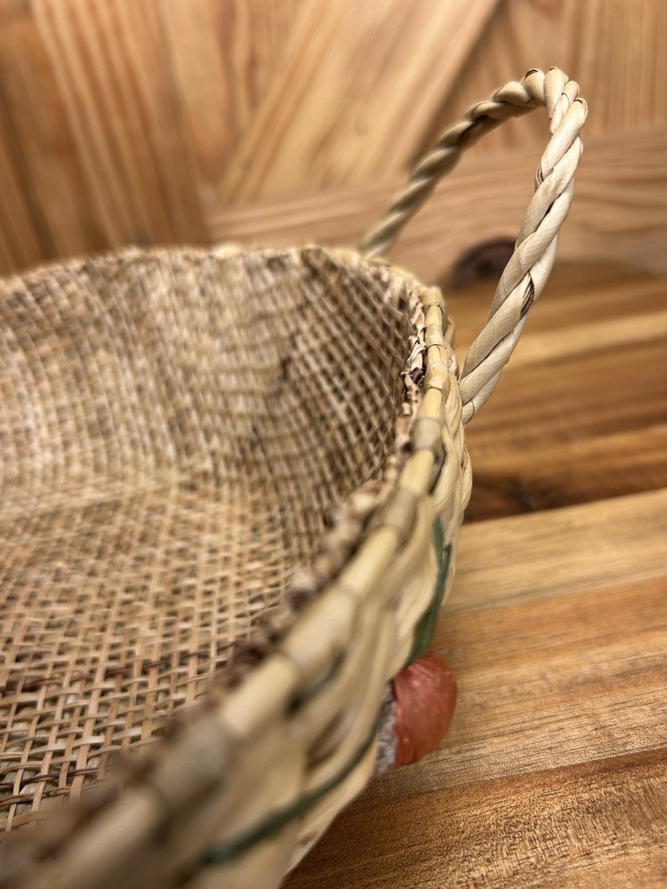 Vtg Raffia Decorated Woven Wicker Casserole Baskets Fruit Vegetable Boho Kitchen