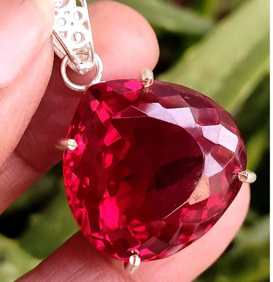 Certified 70 Ct Natural Red Red Ruby 925 Solid Silver Pendant Loose Gemstone