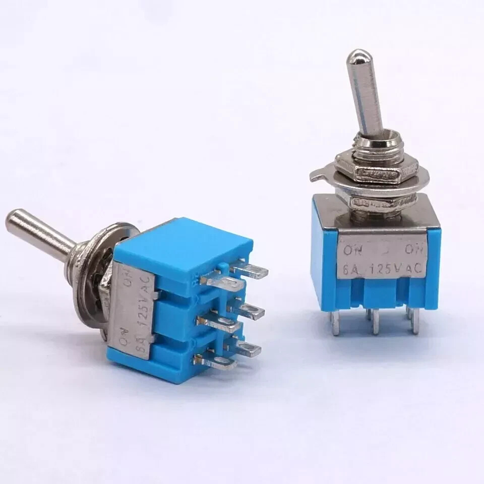 10Pcs DPDT Mini Toggle Switch 6-Pin 2 Position ON/ON Miniature Toggle Switch 6A