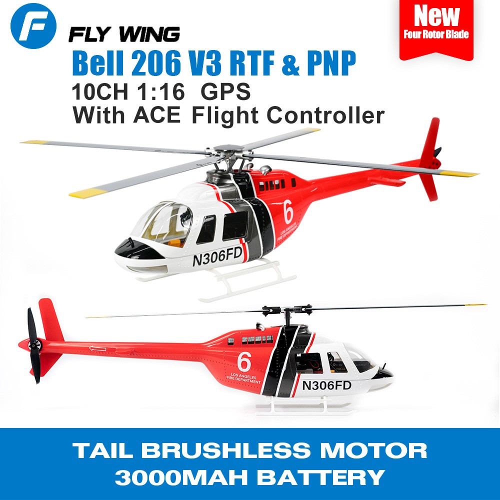 Flywing Bell 206 RC Helicopter 10CH GPS One Key Return ACE Flight Controller