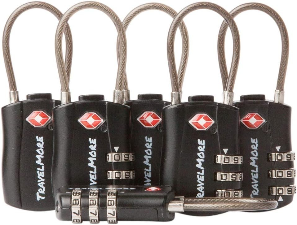 Black TSA Cable Locks 6 Pack - Heavy Duty