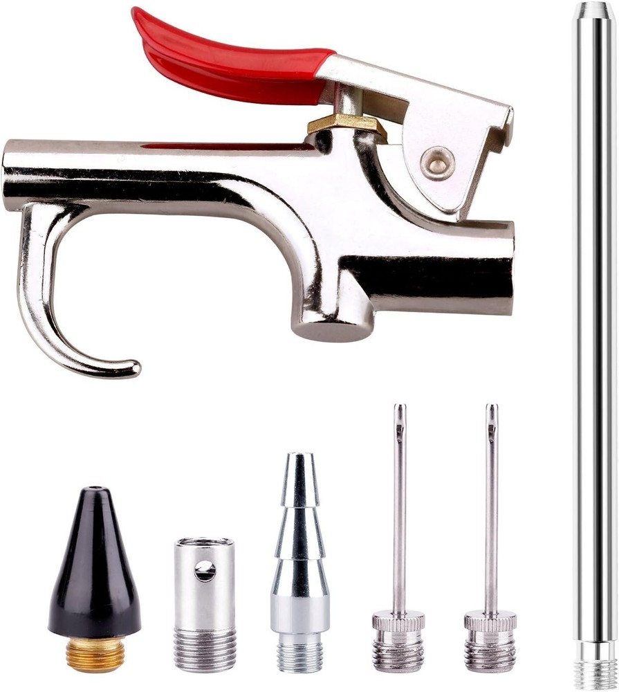 Durable Steel 7-Piece Air Blow Gun Set with Interchangeable Tips - User-Friendly