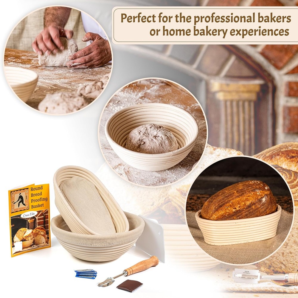 Yeast Bread Baking Supplies Starter Kit, Oval Leavening Basket