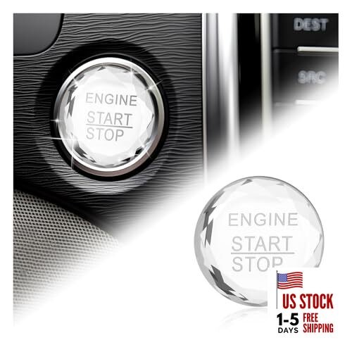 Rhinestone Car Push Start Button Cover,Bling Auto Push to Start Engine Silver