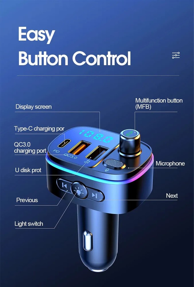 FM Transmitter Wireless Bluetooth Car Kit Radio Adapter USB Type C Charger Call