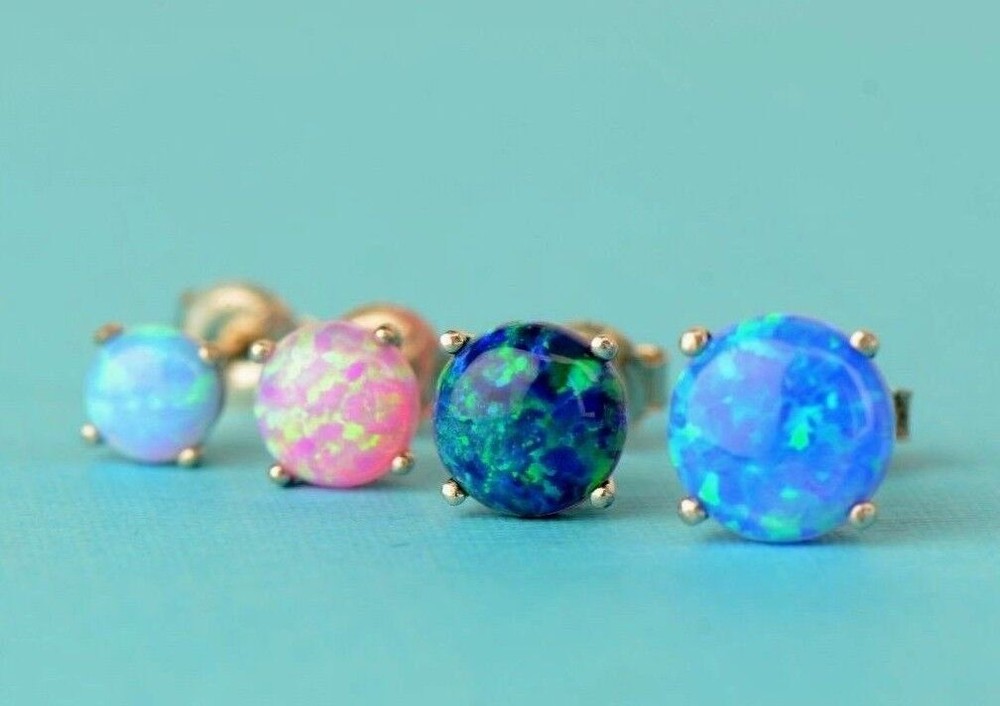 925 Sterling Silver Round Opal stud Earrings