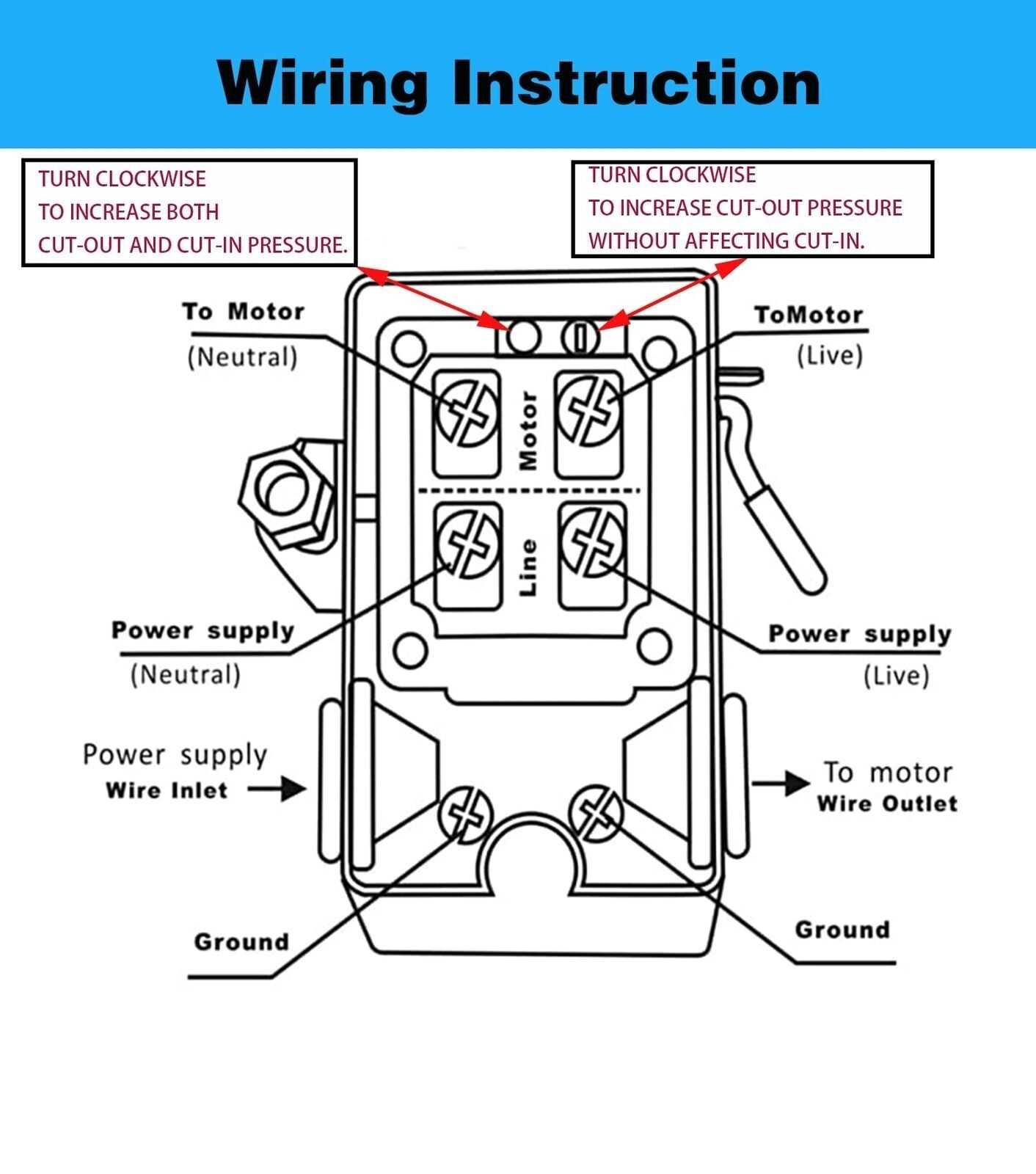 Universal 4 Port Air Compressor Pressure Switch Replacement Control NPT1/4